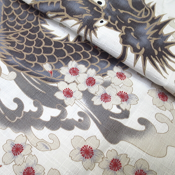 義若オリジナルの鯉口シャツ、ダボシャツ　桜と龍（白）